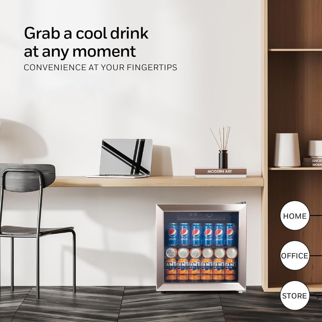 Beverage Refrigerator and Cooler, 115 Can Mini Fridge with Glass Door for Soda Beer or Wine for Office or Bar with Adjustable Removable Shelving - Wigtrends