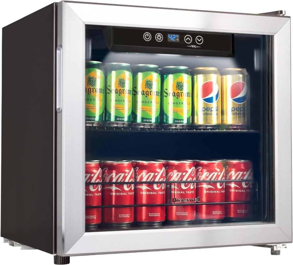 Beverage Refrigerator and Cooler, 115 Can Mini Fridge with Glass Door for Soda Beer or Wine for Office or Bar with Adjustable Removable Shelving - Wigtrends