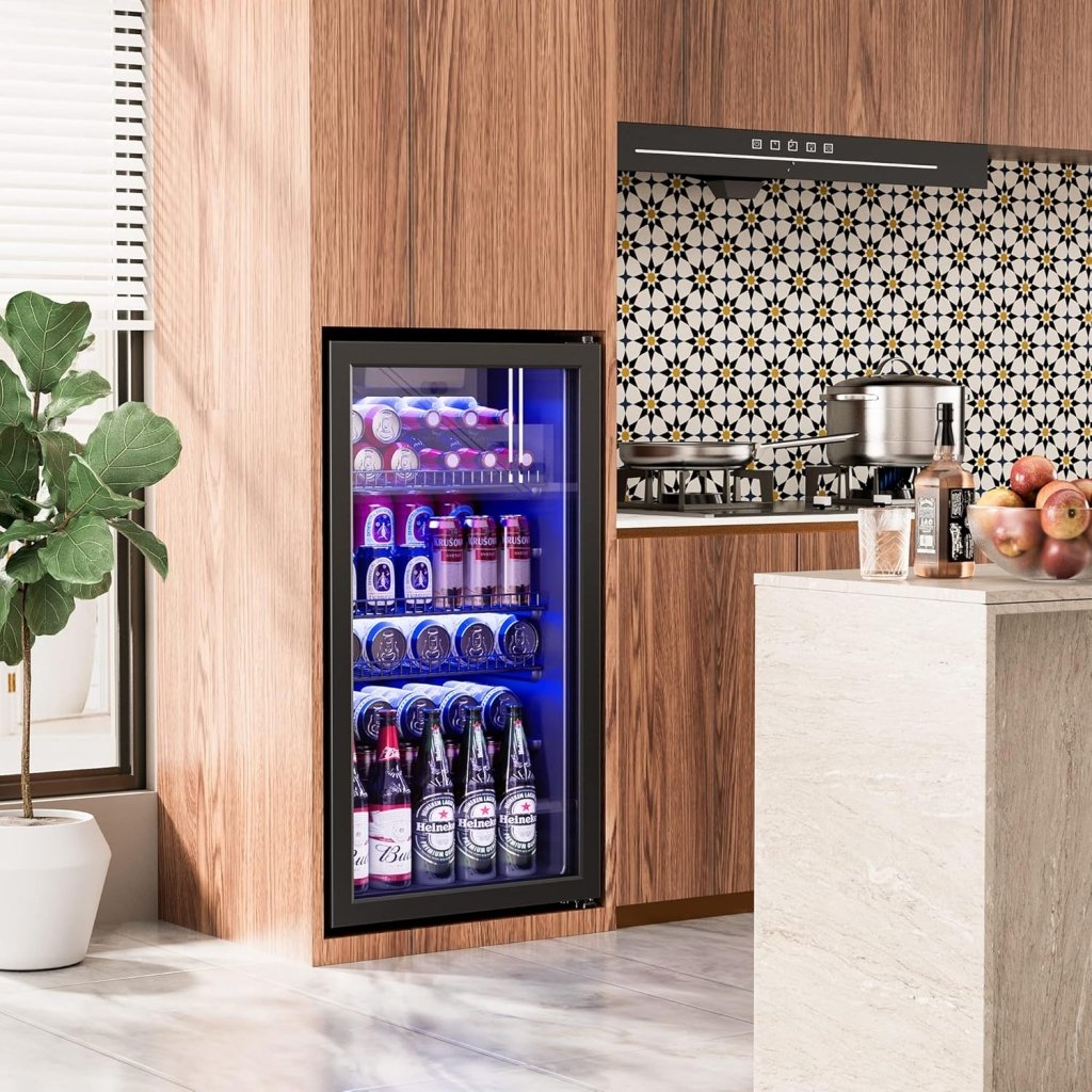 Beverage Refrigerator Cooler - 120 Cans Freestanding Mini Fridge Cooler with Glass Door, Adjustable Shelves & Digital Temperature Display for Soda, Wine or Beer (Black, 3.2 Cu.Ft) - Wigtrends