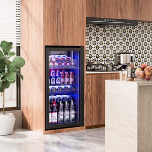 Beverage Refrigerator Cooler - 120 Cans Freestanding Mini Fridge Cooler with Glass Door, Adjustable Shelves & Digital Temperature Display for Soda, Wine or Beer (Black, 3.2 Cu.Ft) - Wigtrends
