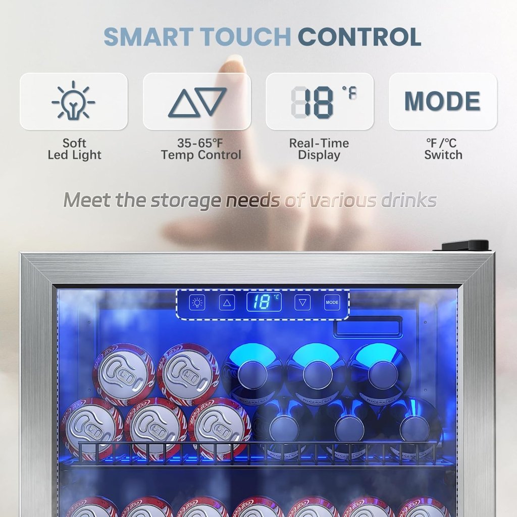 Beverage Refrigerator Cooler - 120 Cans Freestanding Mini Fridge Cooler with Glass Door, Adjustable Shelves & Digital Temperature Display for Soda, Wine or Beer (Black, 3.2 Cu.Ft) - Wigtrends