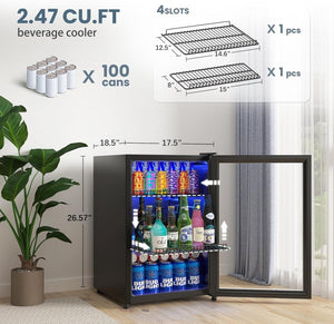 Beverage Refrigerator Cooler - 120 Cans Freestanding Mini Fridge Cooler with Glass Door, Adjustable Shelves & Digital Temperature Display for Soda, Wine or Beer (Black, 3.2 Cu.Ft) - Wigtrends