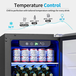 Beverage Refrigerator Cooler - 126 Can Mini Fridge Glass Door for Drinks Soda Beer Wine - Small Refrigerator for Office Bedroom Home Bar, 4 Adjustable Shelves, 3.2 Cu.Ft, Silver - Wigtrends