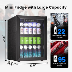 Beverage Refrigerator Cooler - 126 Can Mini Fridge Glass Door for Drinks Soda Beer Wine - Small Refrigerator for Office Bedroom Home Bar, 4 Adjustable Shelves, 3.2 Cu.Ft, Silver - Wigtrends