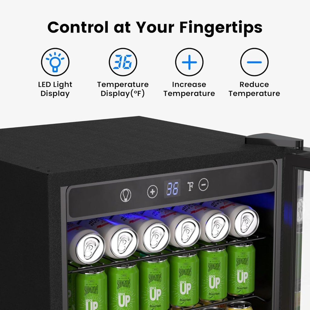 Beverage Refrigerator Cooler - 126 Can Mini Fridge Glass Door for Drinks Soda Beer Wine - Small Refrigerator for Office Bedroom Home Bar, 4 Adjustable Shelves, 3.2 Cu.Ft, Silver - Wigtrends