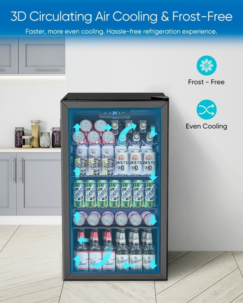 Beverage Refrigerator Cooler - 126 Can Mini Fridge Glass Door for Drinks Soda Beer Wine - Small Refrigerator for Office Bedroom Home Bar, 4 Adjustable Shelves, 3.2 Cu.Ft, Silver - Wigtrends