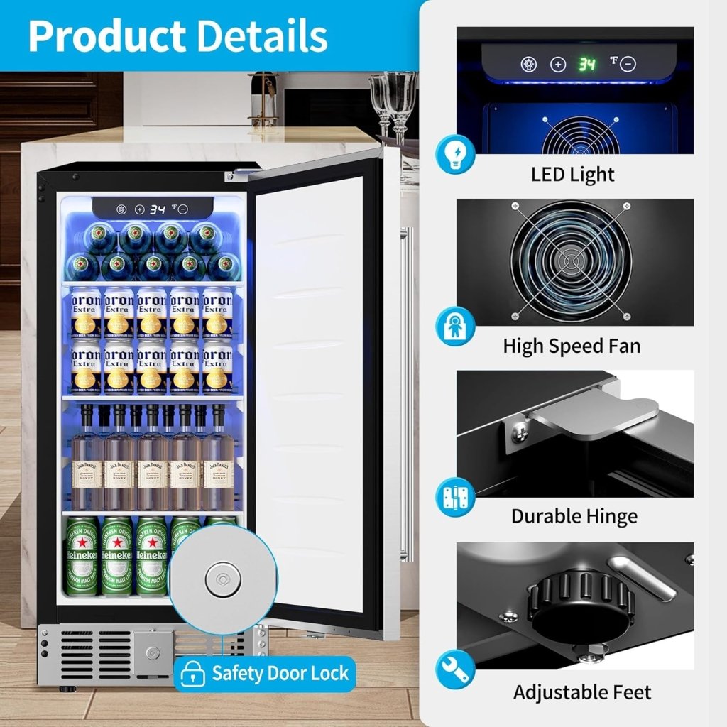 Beverage Refrigerator Cooler - 126 Can Mini Fridge Glass Door for Drinks Soda Beer Wine - Small Refrigerator for Office Bedroom Home Bar, 4 Adjustable Shelves, 3.2 Cu.Ft, Silver - Wigtrends