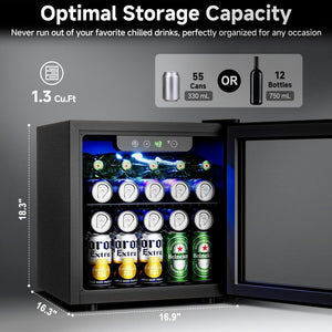 Beverage Refrigerator Cooler - 126 Can Mini Fridge Glass Door for Drinks Soda Beer Wine - Small Refrigerator for Office Bedroom Home Bar, 4 Adjustable Shelves, 3.2 Cu.Ft, Silver - Wigtrends