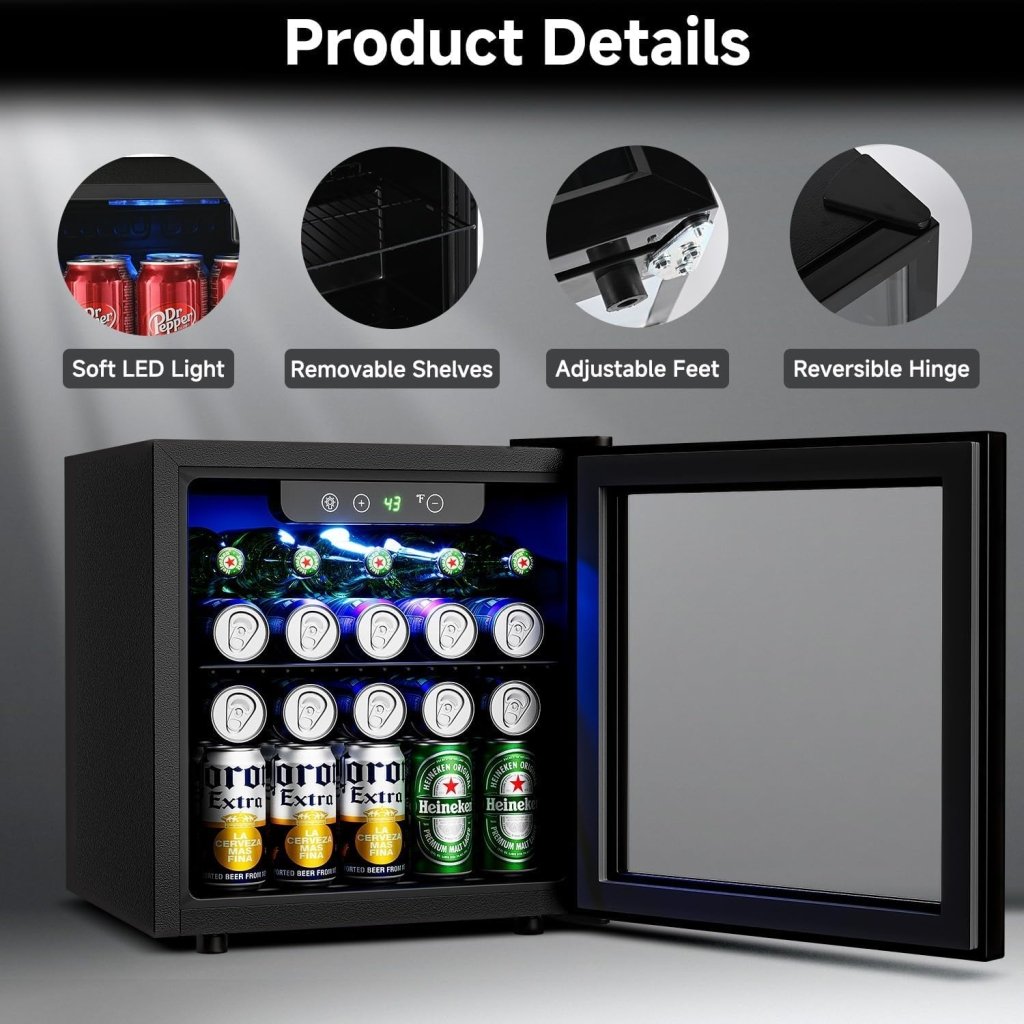 Beverage Refrigerator Cooler - 126 Can Mini Fridge Glass Door for Drinks Soda Beer Wine - Small Refrigerator for Office Bedroom Home Bar, 4 Adjustable Shelves, 3.2 Cu.Ft, Silver - Wigtrends