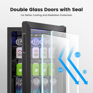 Beverage Refrigerator Cooler - 126 Can Mini Fridge Glass Door for Drinks Soda Beer Wine - Small Refrigerator for Office Bedroom Home Bar, 4 Adjustable Shelves, 3.2 Cu.Ft, Silver - Wigtrends