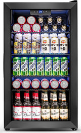 Beverage Refrigerator Cooler - 126 Can Mini Fridge Glass Door for Drinks Soda Beer Wine - Small Refrigerator for Office Bedroom Home Bar, 4 Adjustable Shelves, 3.2 Cu.Ft, Silver - Wigtrends
