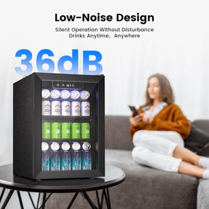 Beverage Refrigerator Cooler - 126 Can Mini Fridge Glass Door for Drinks Soda Beer Wine - Small Refrigerator for Office Bedroom Home Bar, 4 Adjustable Shelves, 3.2 Cu.Ft, Silver - Wigtrends