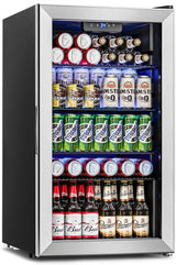 Beverage Refrigerator Cooler - 126 Can Mini Fridge Glass Door for Drinks Soda Beer Wine - Small Refrigerator for Office Bedroom Home Bar, 4 Adjustable Shelves, 3.2 Cu.Ft, Silver - Wigtrends