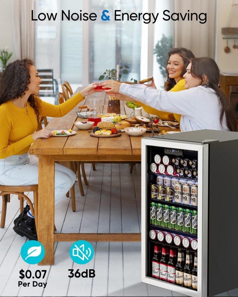 Beverage Refrigerator Cooler - 126 Can Mini Fridge Glass Door for Drinks Soda Beer Wine - Small Refrigerator for Office Bedroom Home Bar, 4 Adjustable Shelves, 3.2 Cu.Ft, Silver - Wigtrends