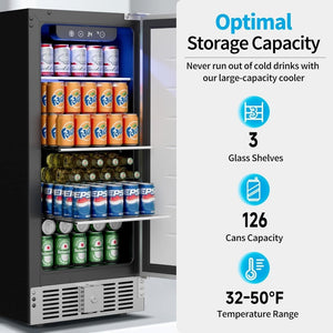 Beverage Refrigerator Cooler - 126 Can Mini Fridge Glass Door for Drinks Soda Beer Wine - Small Refrigerator for Office Bedroom Home Bar, 4 Adjustable Shelves, 3.2 Cu.Ft, Silver - Wigtrends