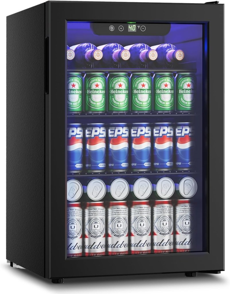 Beverage Refrigerator Cooler - 126 Can Mini Fridge Glass Door for Drinks Soda Beer Wine - Small Refrigerator for Office Bedroom Home Bar, 4 Adjustable Shelves, 3.2 Cu.Ft, Silver - Wigtrends