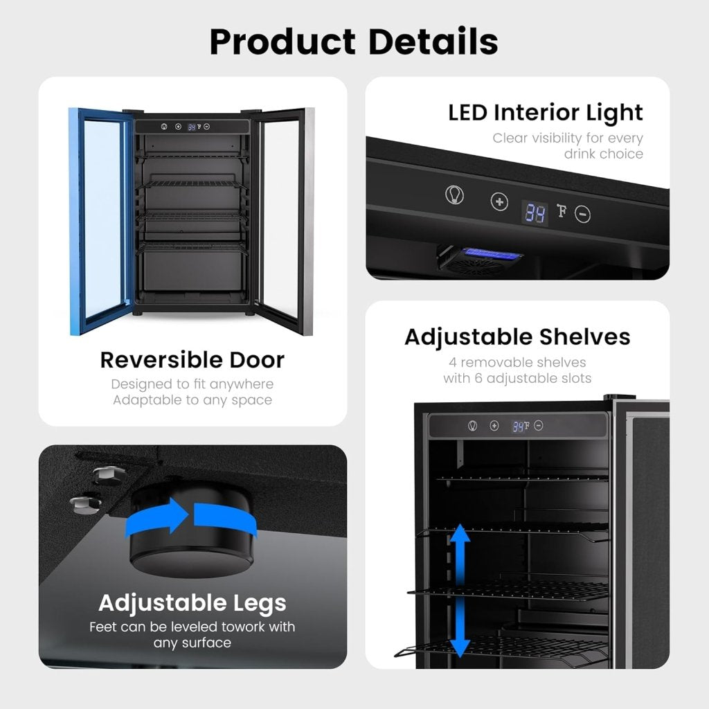 Beverage Refrigerator Cooler - 126 Can Mini Fridge Glass Door for Drinks Soda Beer Wine - Small Refrigerator for Office Bedroom Home Bar, 4 Adjustable Shelves, 3.2 Cu.Ft, Silver - Wigtrends