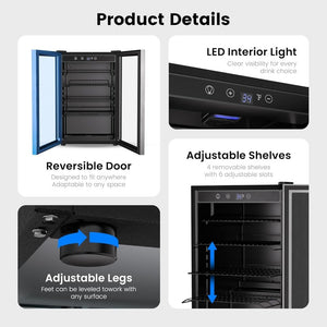 Beverage Refrigerator Cooler - 126 Can Mini Fridge Glass Door for Drinks Soda Beer Wine - Small Refrigerator for Office Bedroom Home Bar, 4 Adjustable Shelves, 3.2 Cu.Ft, Silver - Wigtrends