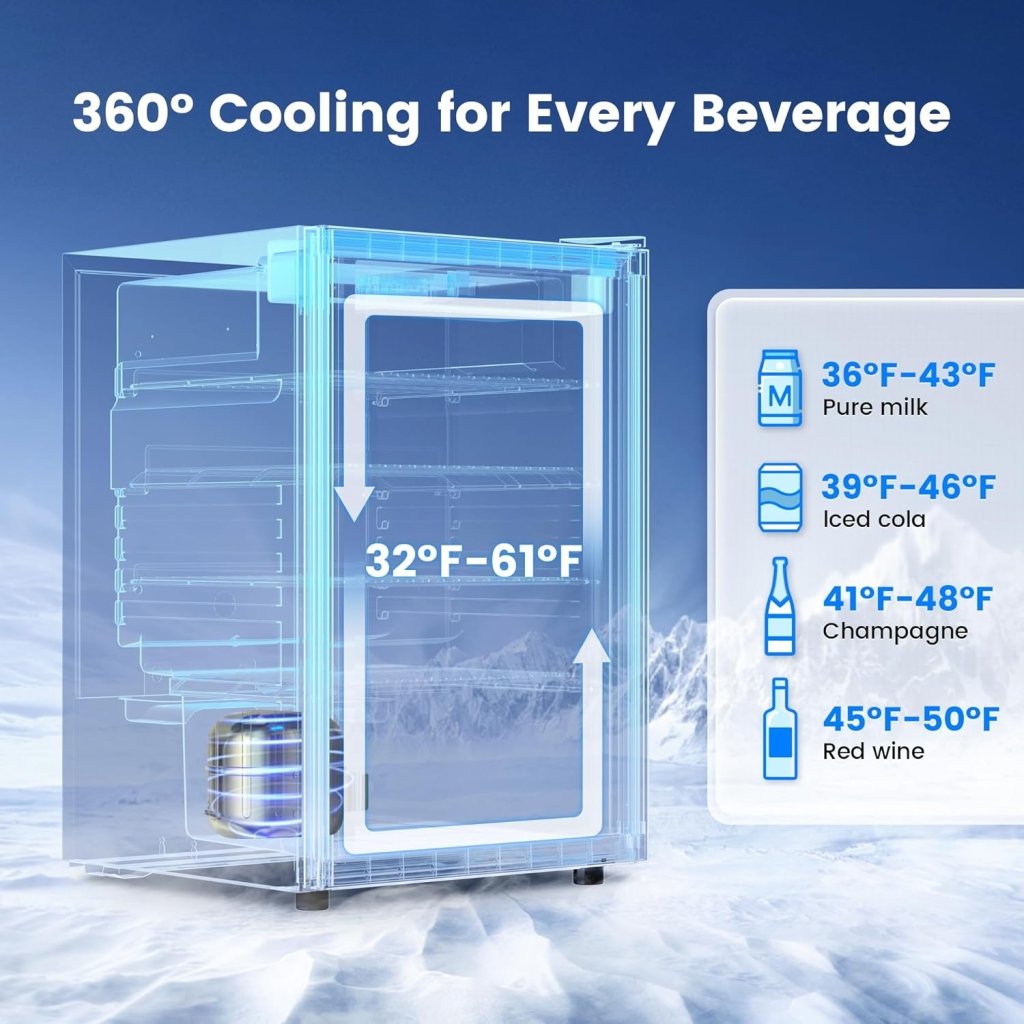 Beverage Refrigerator Cooler - 126 Can Mini Fridge Glass Door for Drinks Soda Beer Wine - Small Refrigerator for Office Bedroom Home Bar, 4 Adjustable Shelves, 3.2 Cu.Ft, Silver - Wigtrends