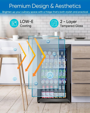 Beverage Refrigerator Cooler - 126 Can Mini Fridge Glass Door for Drinks Soda Beer Wine - Small Refrigerator for Office Bedroom Home Bar, 4 Adjustable Shelves, 3.2 Cu.Ft, Silver - Wigtrends