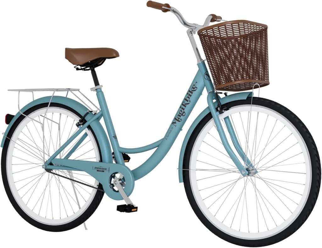 Bicicletta da città modello Olanda, unisex, misura 26 pollici, con cestino e portapacchi, stile vintage retrò colore azzurro - Wigtrends