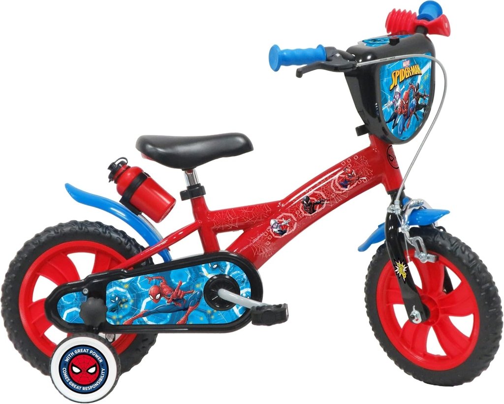 Bicicletta Spiderman Dotata di 1 Freno, Piastra Anteriore Decorativa, parafanghi, Carter e stabilizzatori. Ragazzo, Rosso - Wigtrends