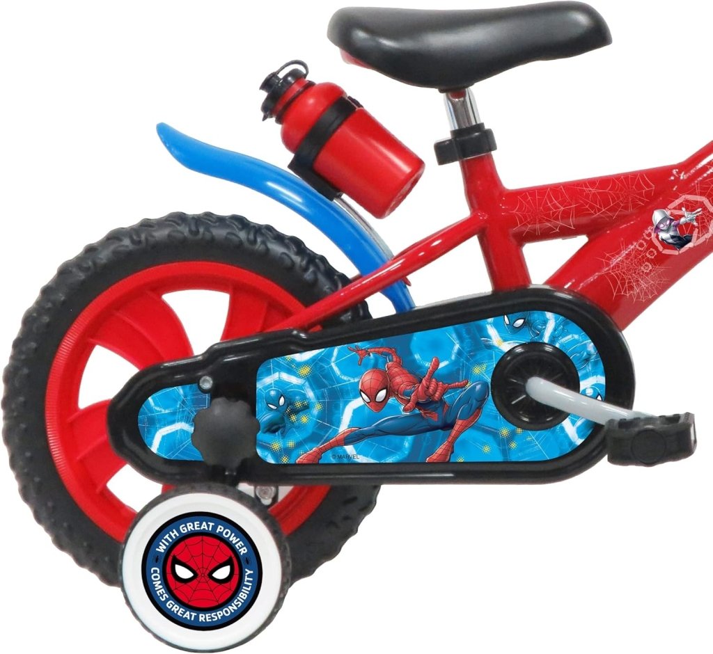 Bicicletta Spiderman Dotata di 1 Freno, Piastra Anteriore Decorativa, parafanghi, Carter e stabilizzatori. Ragazzo, Rosso - Wigtrends