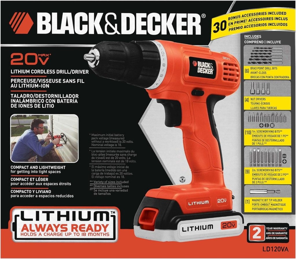 BLACK+DECKER 20V MAX POWERCONNECT Power Drill Cordless Drill Driver Electric Screwdriver with 30 Piece Bit Set and Drivers Kit, Battery and Charger Included (LD120VA) - Wigtrends