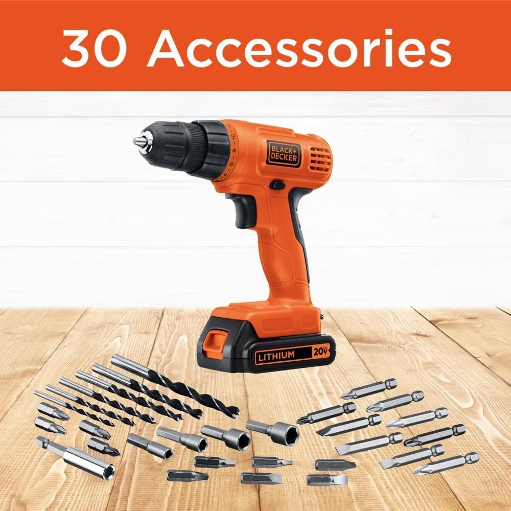 BLACK+DECKER 20V MAX POWERCONNECT Power Drill Cordless Drill Driver Electric Screwdriver with 30 Piece Bit Set and Drivers Kit, Battery and Charger Included (LD120VA) - Wigtrends