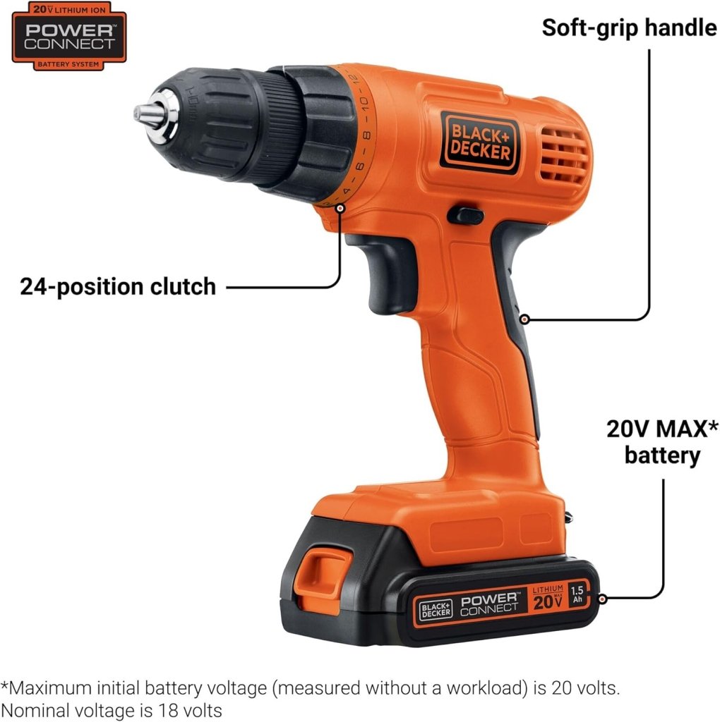 BLACK+DECKER 20V MAX POWERCONNECT Power Drill Cordless Drill Driver Electric Screwdriver with 30 Piece Bit Set and Drivers Kit, Battery and Charger Included (LD120VA) - Wigtrends
