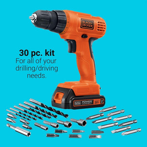 BLACK+DECKER 20V MAX POWERCONNECT Power Drill Cordless Drill Driver Electric Screwdriver with 30 Piece Bit Set and Drivers Kit, Battery and Charger Included (LD120VA) - Wigtrends
