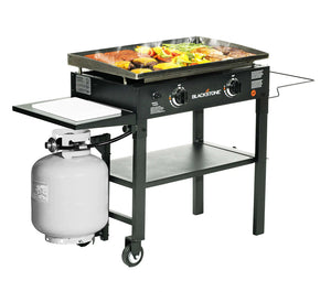 Blackstone 1853 Flat Top Gas Grill 2 Burner Propane Fuelled Rear Grease Management System 28” Outdoor Griddle Station for Camping with Built in Cutting Board and Garbage Holder, 28 Inch, Black - Wigtrends
