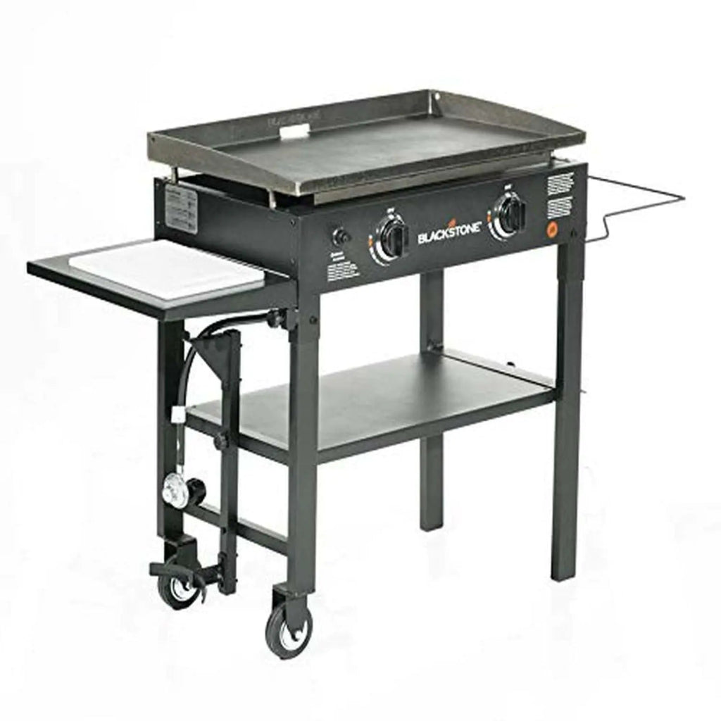 Blackstone 1853 Flat Top Gas Grill 2 Burner Propane Fuelled Rear Grease Management System 28” Outdoor Griddle Station for Camping with Built in Cutting Board and Garbage Holder, 28 Inch, Black - Wigtrends