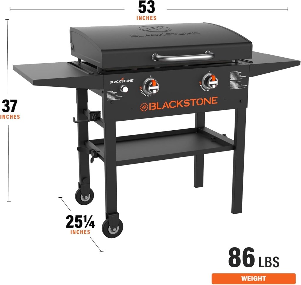 Blackstone 1883 Original 28” Griddle with Integrated Protective Hood and Counter Height Side Shelves, Powder Coated Steel, Black - Wigtrends