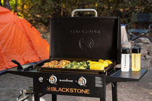 Blackstone 1883 Original 28” Griddle with Integrated Protective Hood and Counter Height Side Shelves, Powder Coated Steel, Black - Wigtrends