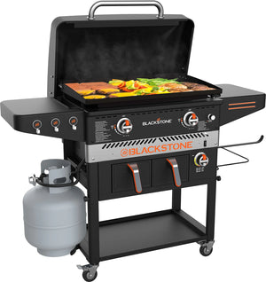Blackstone 1962 Air Fryer Combo & Two Burners Stainless Steel Gas Hood, Wheels, Two Side Shelf – Heavy Duty Outdoor Griddle Station for Backyard, Patio, 28 inch Black - Wigtrends