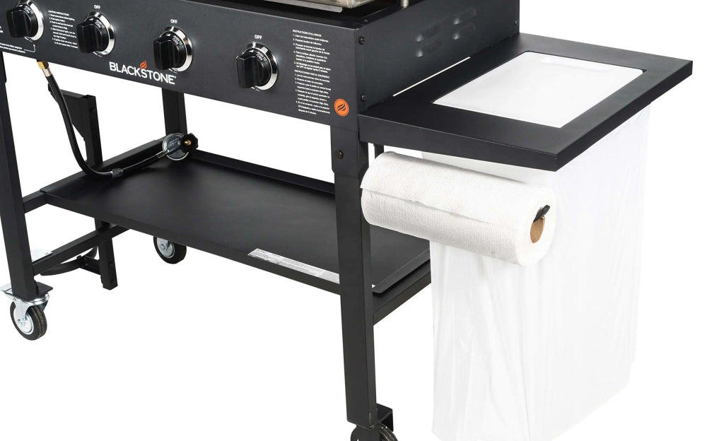 Blackstone 36" Cooking Station 4 Burner Propane Fuelled Restaurant Grade Professional 36 Inch Outdoor Flat Top Gas Griddle with Built in Cutting Board, Garbage Holder and Side Shelf (1825), Black - Wigtrends
