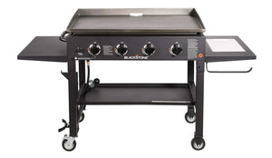 Blackstone 36" Cooking Station 4 Burner Propane Fuelled Restaurant Grade Professional 36 Inch Outdoor Flat Top Gas Griddle with Built in Cutting Board, Garbage Holder and Side Shelf (1825), Black - Wigtrends