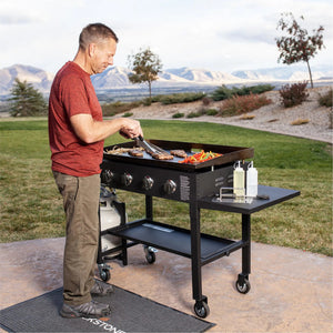 Blackstone 36 Inch Gas Griddle Cooking Station 4 Burner Flat Top Gas Grill Propane Fuelled Restaurant Grade Professional 36” Outdoor Griddle Station with Side Shelf (1554) - Wigtrends