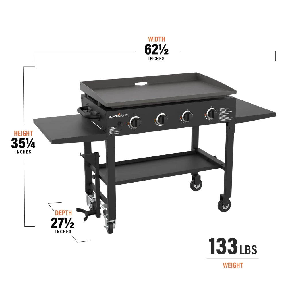 Blackstone 36 Inch Gas Griddle Cooking Station 4 Burner Flat Top Gas Grill Propane Fuelled Restaurant Grade Professional 36” Outdoor Griddle Station with Side Shelf (1554) - Wigtrends