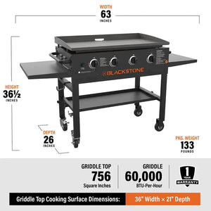 Blackstone 4 - Burner 36" Griddle Cooking Station with Side Shelves - Wigtrends