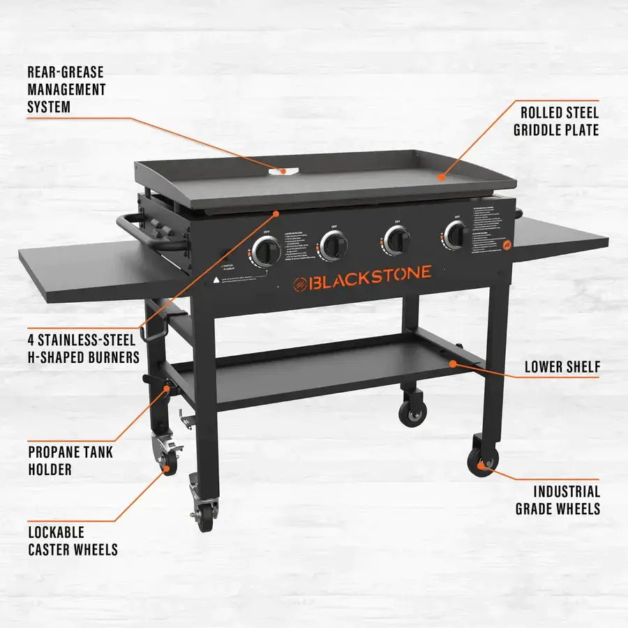 Blackstone 4 - Burner 36" Griddle Cooking Station with Side Shelves - Wigtrends