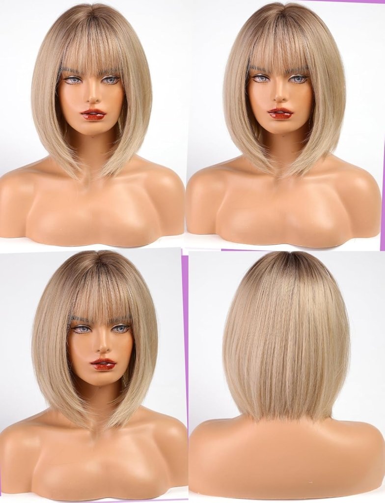 Blonde Bob Wigs for Women Human Hair Wigs with Bangs - Wigtrends