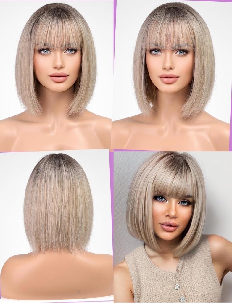 Blonde Bob Wigs for Women Human Hair Wigs with Bangs - Wigtrends