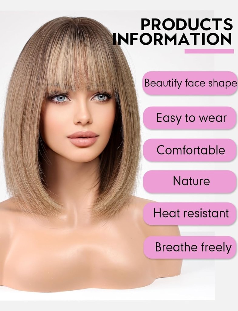 Blonde Bob Wigs for Women Human Hair Wigs with Bangs - Wigtrends