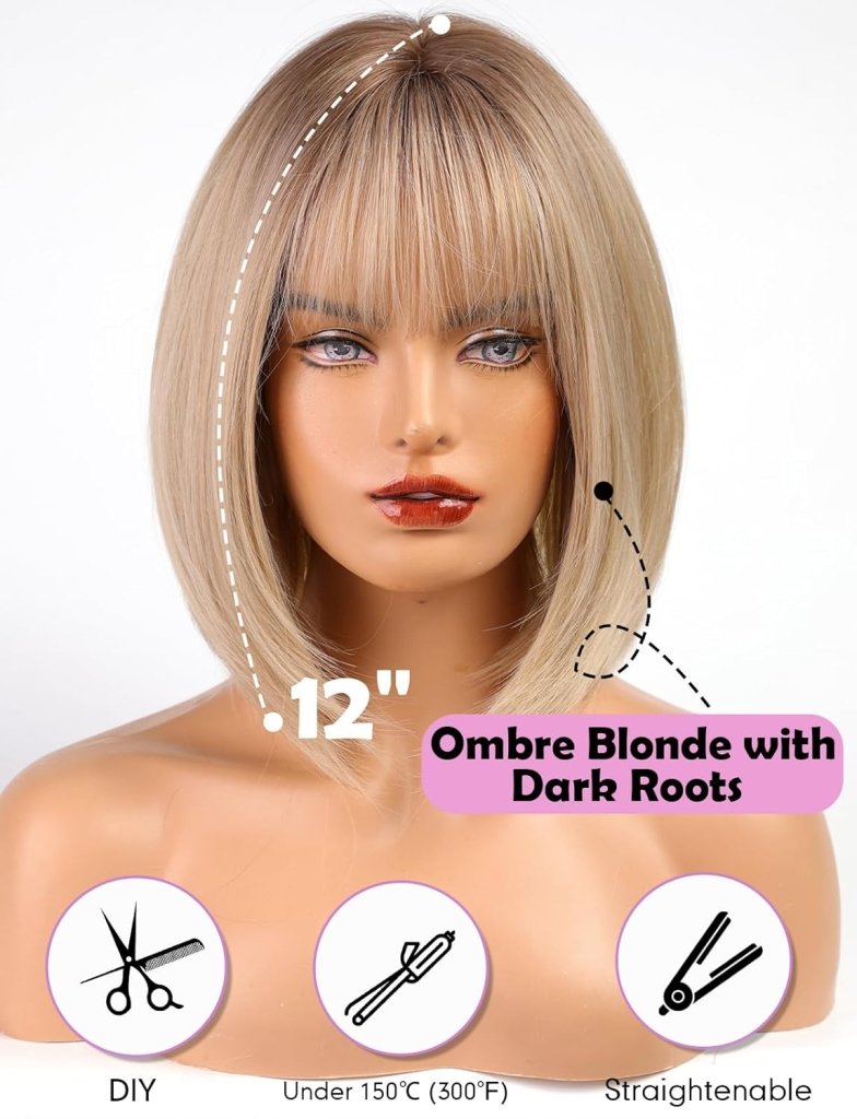 Blonde Bob Wigs for Women Human Hair Wigs with Bangs - Wigtrends