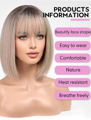 Blonde Bob Wigs for Women Human Hair Wigs with Bangs - Wigtrends