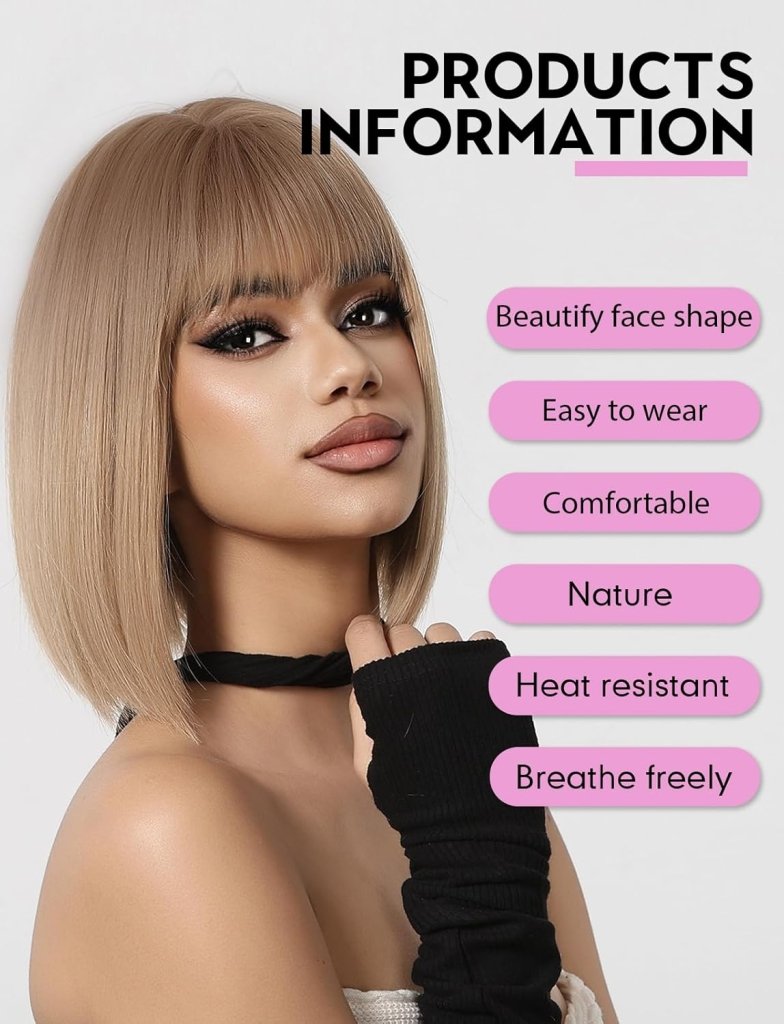 Blonde Bob Wigs for Women Human Hair Wigs with Bangs - Wigtrends