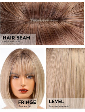 Blonde Bob Wigs for Women Human Hair Wigs with Bangs - Wigtrends