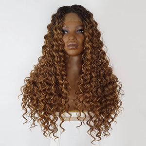 Blonde Brown Curly Synthetic Wig - Wigtrends